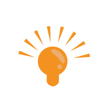 orange lightbulb icon with light beaming from it