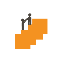 orange steps with two grey people helping each other up icon