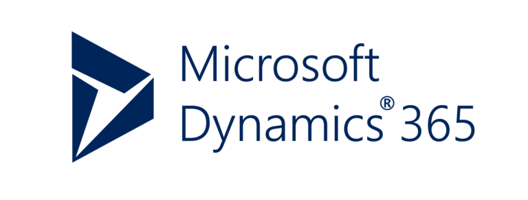 a blue trapezoid shape next to the text, "Microsoft Dynamics 365"